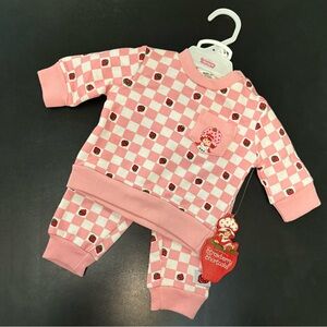 Strawberry Shortcake Pink Checkered Baby Matching Jogger Set.